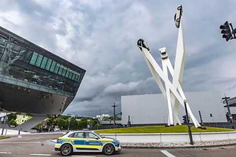 Porscheplatz Stuttgart Zuffenhausen with Porsche Museum. Inspiration 911 artwork by Gerry Judah.