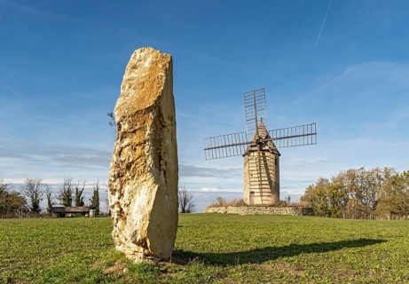 Windmill and Menhir, Les Moulins De Calon, Montagne, France