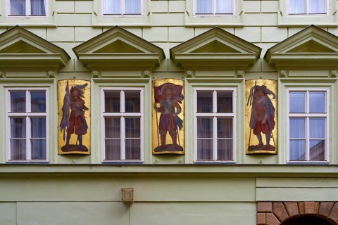 Colorful facade in the old city, Prague, Bohemia, Czech Republic