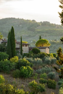 Tuscan landscape next to greve in Chianti and Montefioralle, country estate with vineyards,