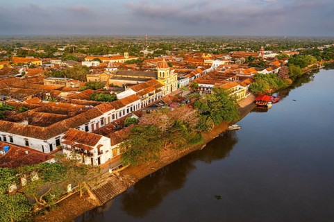 Aerial of the Unesco world heritage site, Mompox, Colombia