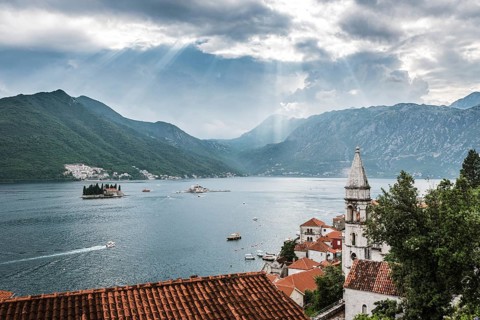 View on the Kotor Bay from town Perast in Montenegro