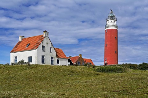Lighthouse Eierland with houses, De Cocksdorp, Texel, West Frisian Islands, province North Holland,