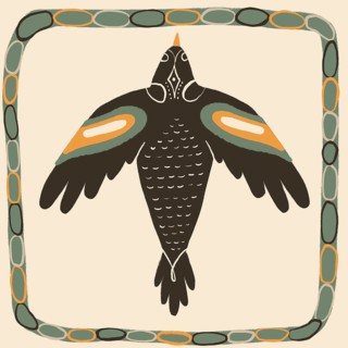 Stylized illustration of an animal in a desert motif, showcasing neoprimitive art. Bold black,