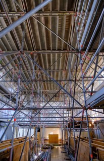 Scaffolding in a church, church renovation, St Kilian, Bad Heilbrunn, Upper Bavaria, Germany