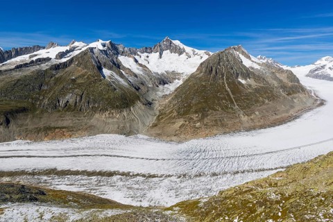 Aletsch glacier, glacier tongue, panorama, climate change, decline, global warming, ice, global