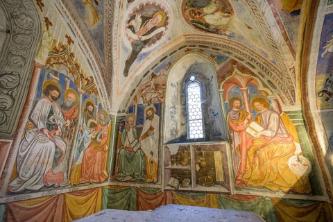 Gothic frescoes in the castle chapel of St Stephen, Morter, Latsch, South Tyrol, Italy