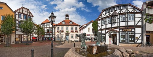 Panorama 180 degrees of the market place Bad Münder Germany