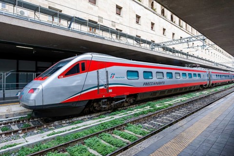 Frecciargento high-speed train from Trenitalia at Roma Termini station in Rome, Italy