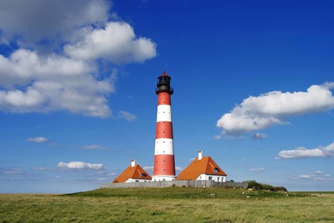 The lighthouse of Westerhever near St. Peter Ording, Westerheversand, Schleswig-Holstein, Federal