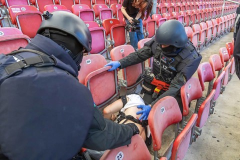 Baden-Württemberg police anti-terror exercise in the stadium. In the run-up to the European