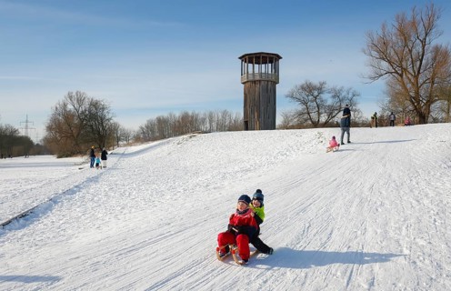 Recklinghausen, North Rhine-Westphalia, Germany - Sunny winter landscape in the Ruhr area, Emscher