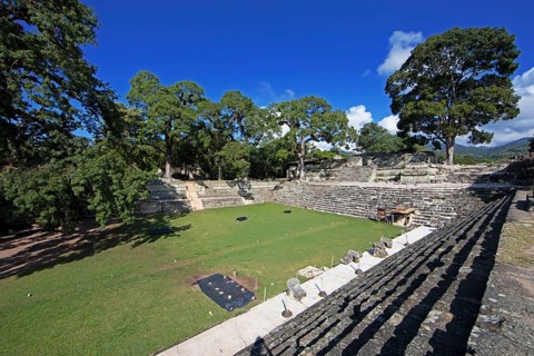 Plaza de los Jaguares, Copán Archaeological Site, Mayan Ruined City in the Rainforest or Jungle,