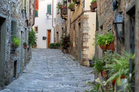 View of a little Street in the little wine town of Montefioralle, Chianti, Florence, Firenze,