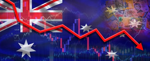 Australian financial crisis on economic graph. Financial fall of Australia on economy market