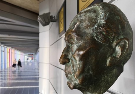 Bronze bust in memory of Konrad Adenauer at Cologne Bonn Airport, North Rhine-Westphalia, Germany