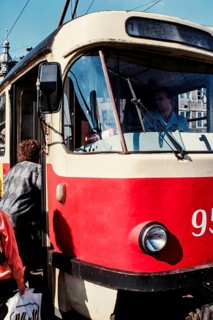 Historical photo tram, probably in Halle (Saale), 1990, Germany