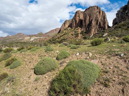 Volcanic rock formations along Road 265, at southern shore of lake Lago General Carrera, connecting