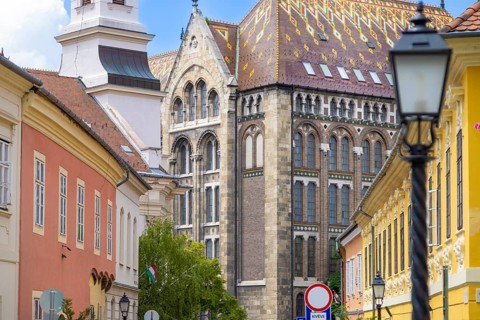 Hungary, old streets in historic city near Budapest Castle and Fisherman bastion on Castle Hill