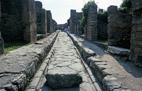 Road at the archaeological site of Roman Pompeii, Italy 1999