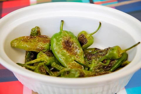 Mediterranean cuisine, green roast peppers, grilled vegetables, starter, healthy, vegetarian,