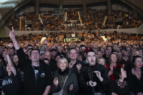 WROCLAW, POLAND - JANUARY 10, 2024: Crowd of people in front of the scene during concert Call the