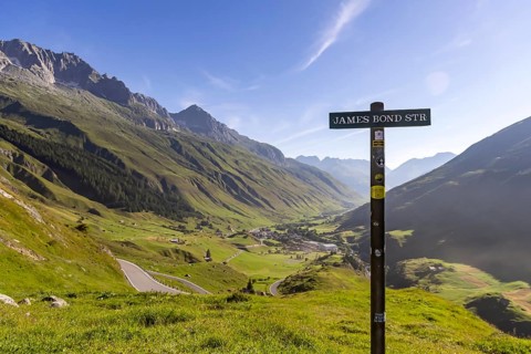 James Bond Goldfinger curve viewpoint on the Furka Pass. Scenes for the James Bond film Goldfinger