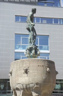 Ludo Mayer Fountain with figure and sculpture, Main, Offenbach, Hesse, Germany