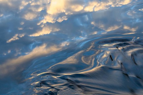 Cloud reflection in a stream, abstract, Norrbotten, Lapland, Sweden, August 2022