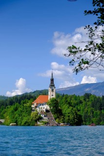 Blejski Otok island with St. Mary's Church, Bled, Lake Bled, Slovenia