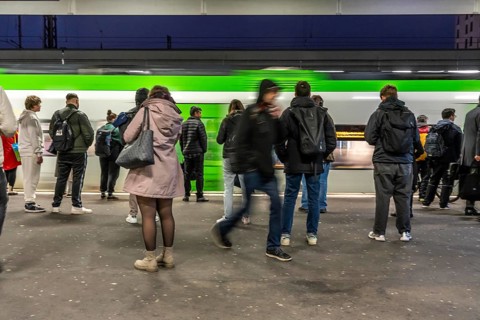 Passengers waiting for a regional train on platform 7, Essen Central Station, North