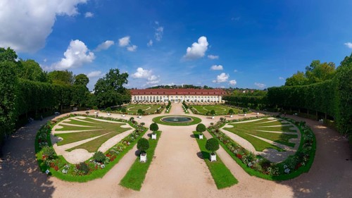Aerial view, Margravial Court Garden Ansbach with orangery, built 1726-1744, Baroque, park, garden,