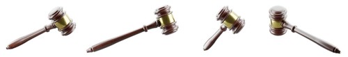 Law gavel at various angles isolated on a white background