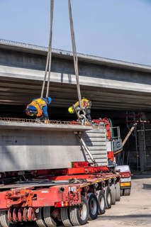 First part of the assembly of the new, 120-meter-long A516 motorway bridge, across Teutoburger