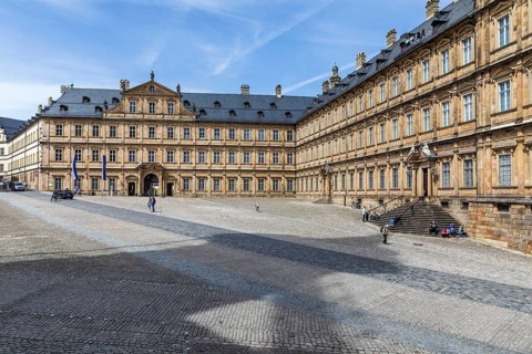 New Residence Palace, exterior view with cathedral square, Bamberg, Bavaria, Germany