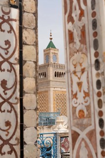 Tunis, Tunisia. 15th May 2024 Scenic view of the minaret of Al-Zaytuna Mosque in the Medina, the