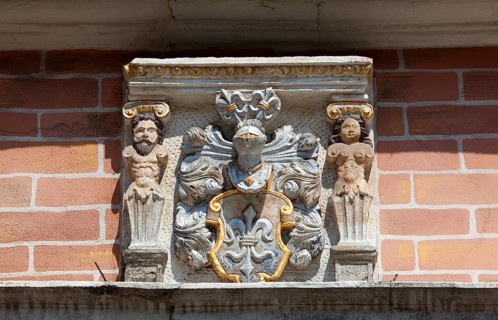 Detail, coat of arms of Gerd Leist, The Dempterhaus or Leisthaus, 1607, Weser Renaissance style,