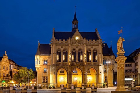 City Hall with Romans in the Evening, Fish Market, Erfurt, Thuringia, Germany