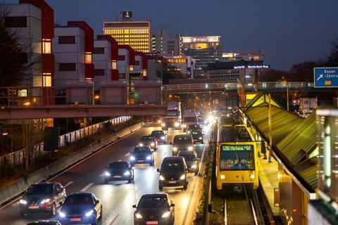 Motorway A40, Ruhrschnellweg, in Essen, route through the city centre, is affected by a possible