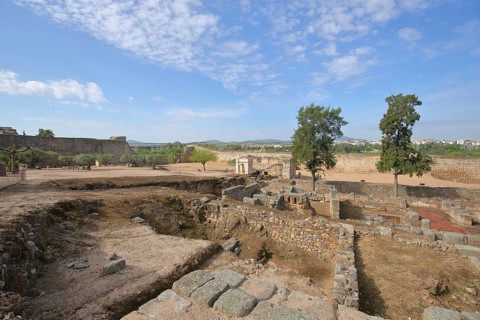 Archaeological site built in the UNESCO Alcazaba in the 9th century, historic city fortifications,