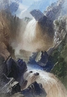 Head of Devil's Glen, County Wicklow, Ireland, from the Landscape and Antiquities of Ireland, 1841,