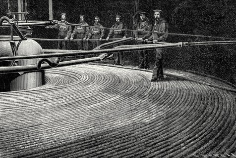 Interior view of a cable ship, 19th century