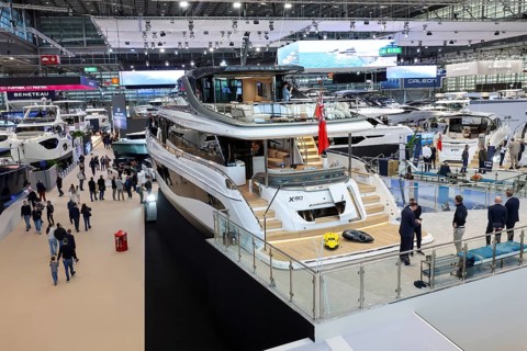 Düsseldorf, North Rhine-Westphalia, Germany - Luxury yachts at boot Düsseldorf