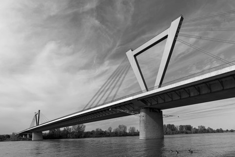 Airport bridge, motorway bridge A44 over the Rhine, cable-stayed bridge, opened 2022, Düsseldorf,