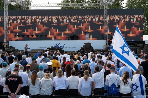 OSWIECIM, POLAND - MAY 6, 2024: March of the Living on the site of the former Auschwitz Birkenau