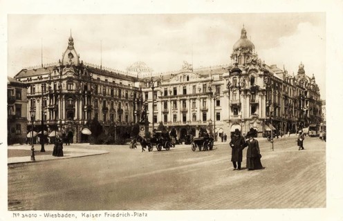 Historical postcard, picture postcard, view of Wiesbaden, Kaiser Friedrich Platz, Hesse, Germany,