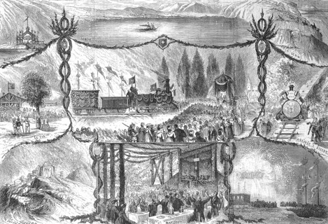 Inauguration of the railway line at the Simplon Pass, section Simplon to Sierre, 1868, Switzerland,