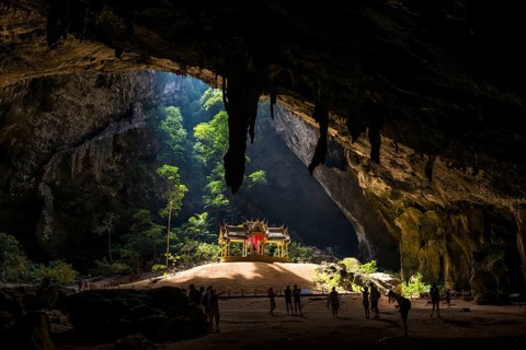 Temple in a stalactite cave, Phraya Nakhon Cave, Khao Sam Roi Yot National Park, Hua Hin, Prachuap