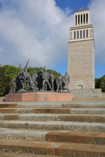 Sculpture group by Fritz Cremer with bell tower, Nazi era memorial and concentration camp, modern