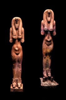 Statues of a cobra-headed goddess from the exhibition: Ramses the Great and the Gold of the